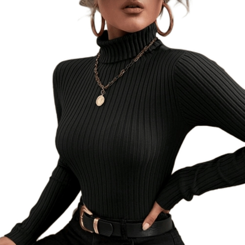 Black Ribbed Turtleneck Sweater